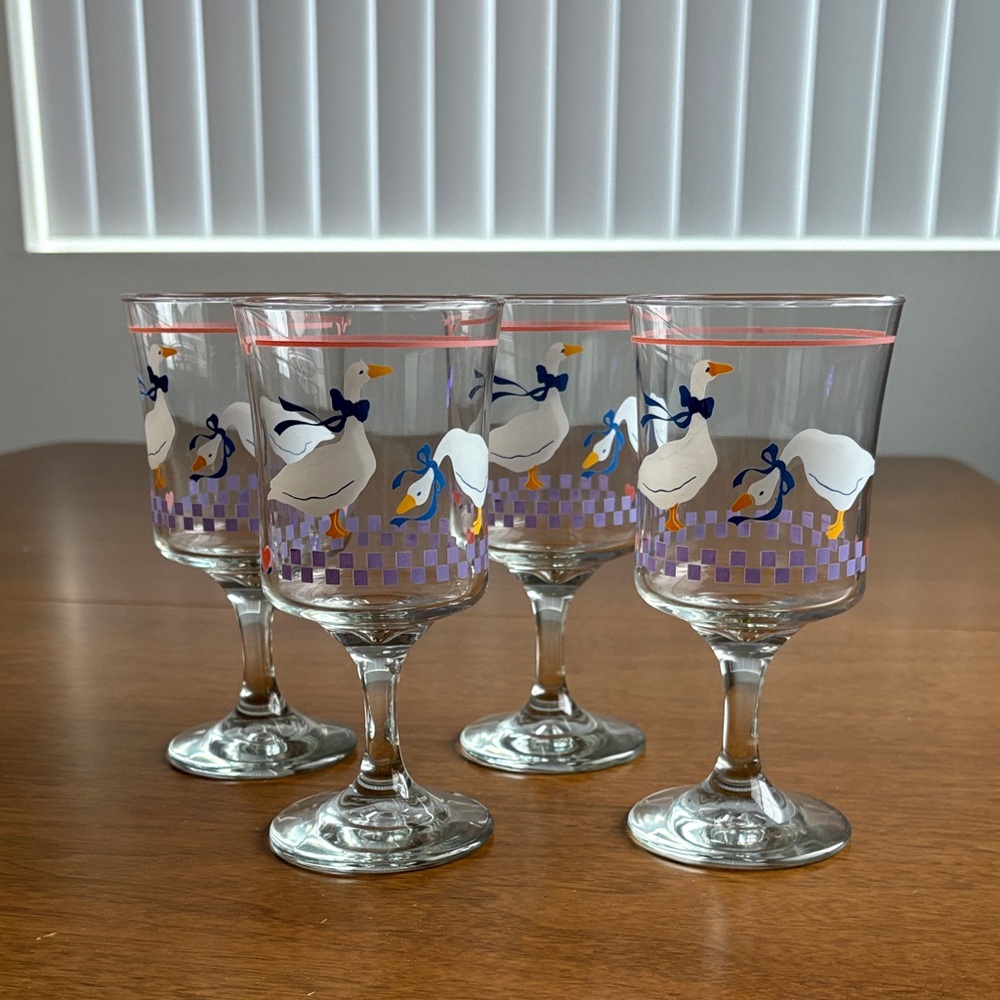 Vintage Libbey Country Geese Water Goblets (set of 4)